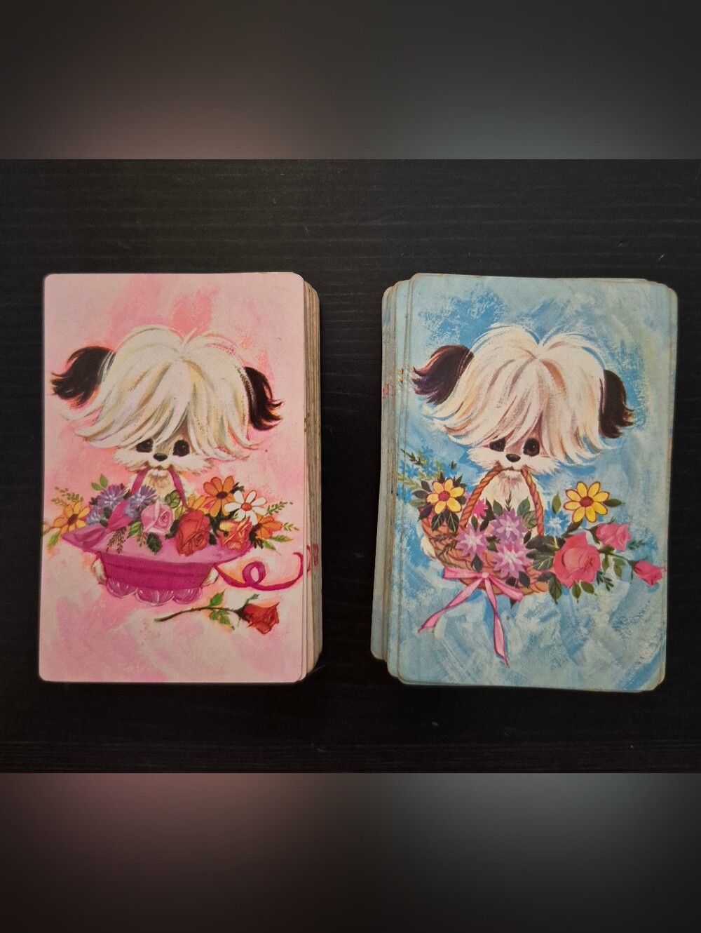Vintage Kitch Floral Puppy Playing Cards - Pink & Blue